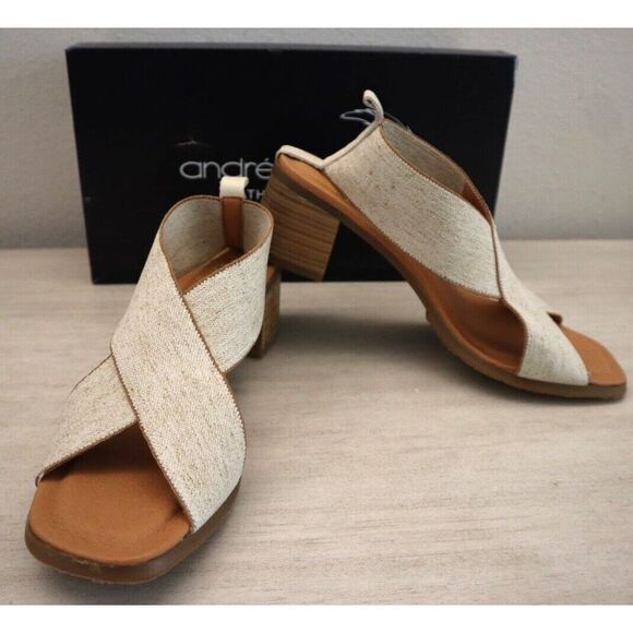 André Assous AA4NIR25 Women's Sz 8M Beige Linen Naira Featherweight Sandals - Picture 1 of 10